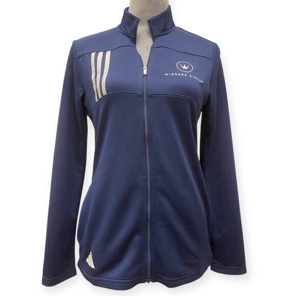 Adidas Women's 3-Stripes Double Knit Full-Zip Golf Jacket Navy Blue Size Small - Picture 1 of 7